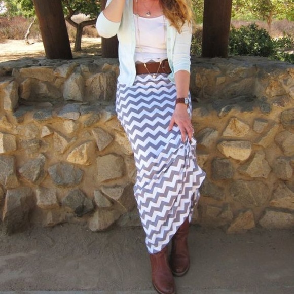 ETSY Dresses & Skirts - Grey White Chevron Stretch Maxi Skirt Medium